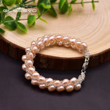 Natural Pink Pearls Bracelet Women's Anniversary Gift Romantic Jewelry