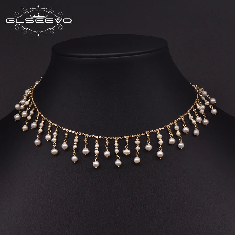 Natural Fresh Water Small Pearl Necklace Wedding Engagement Choker GN0224