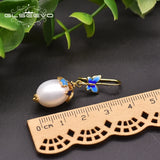 Fresh Water Pearl Cloisonne Butterfly Drop Earrings Gift GE0982