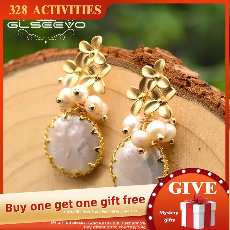 Freshwater Pearl Flower Drop Earrings Wedding Party Jewelry