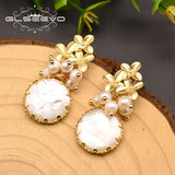 Freshwater Pearl Flower Drop Earrings Wedding Party Jewelry