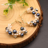 Fresh Water Pearl Hoop Earrings Crystal Jewelry