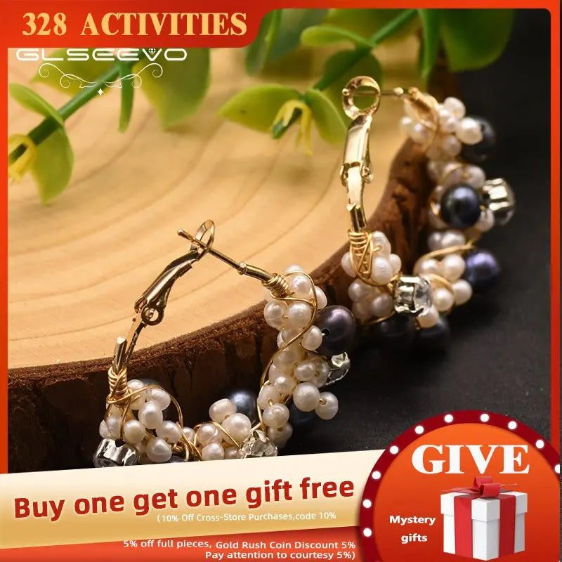 Fresh Water Pearl Hoop Earrings Crystal Jewelry