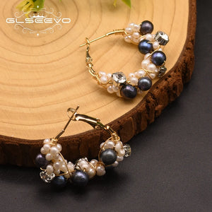 Fresh Water Pearl Hoop Earrings Crystal Jewelry