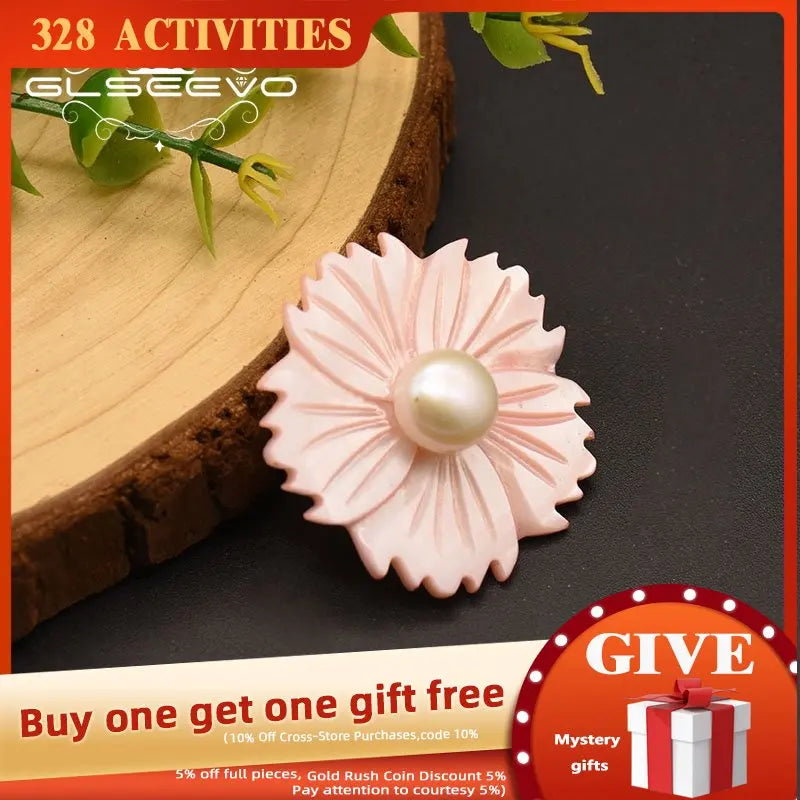 Natural Fresh Water Pearl Pink Flower Brooch for Women