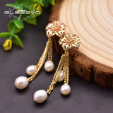 Fresh Water Pearls Flower Tassel Dangle Earrings Silver Vintage Jewellery
