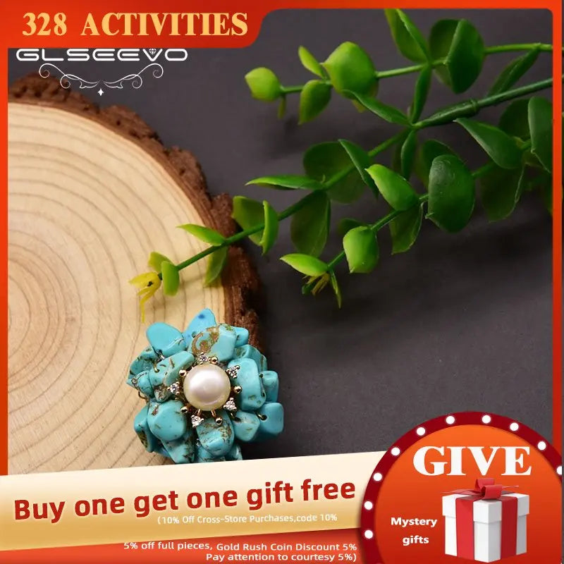 Freshwater Pearl Brooch Wedding Turquoise Flowers Jewelry