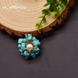 Freshwater Pearl Brooch Wedding Turquoise Flowers Jewelry