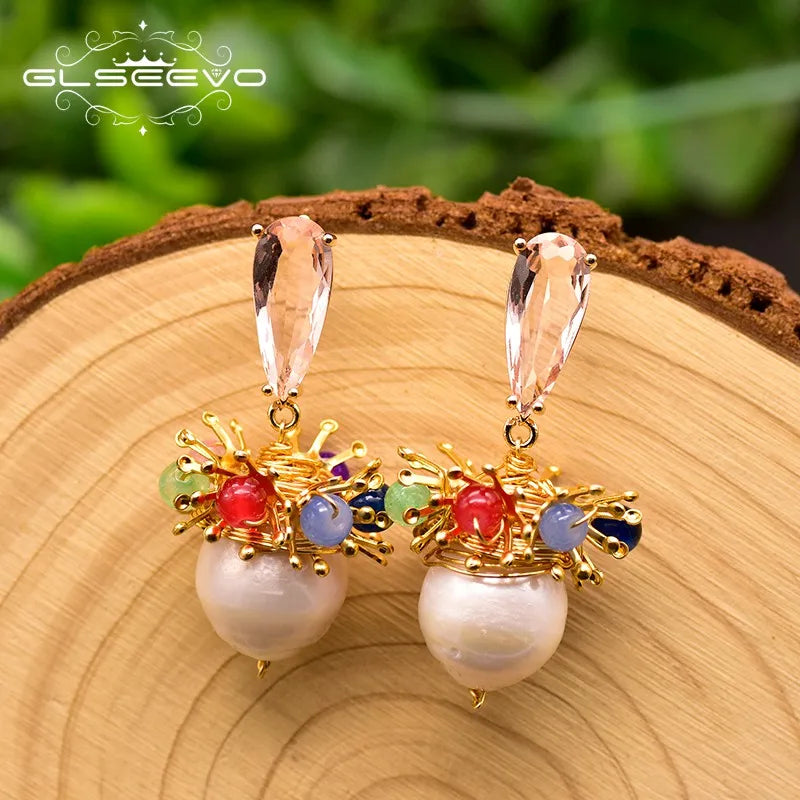 Vintage Baroque Pearl Drop Earrings S925 Sterling Silver