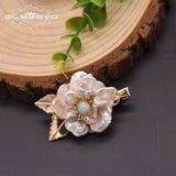 Baroque Pearl Hairpin Green Jade Flower Shape Handmade Jewelry