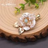 Baroque Pearl Hairpin Green Jade Flower Shape Handmade Jewelry