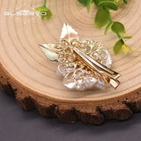 Baroque Pearl Hairpin Green Jade Flower Shape Handmade Jewelry