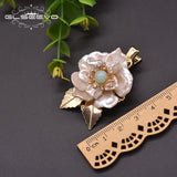 Baroque Pearl Hairpin Green Jade Flower Shape Handmade Jewelry