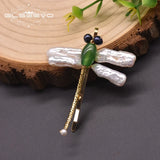 Baroque Pearl Hairpin Green Agate Dragonfly Style Jewelry