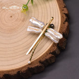 Baroque Pearl Hairpin Green Agate Dragonfly Style Jewelry