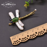 Baroque Pearl Hairpin Green Agate Dragonfly Style Jewelry