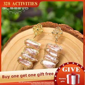 Natural Freshwater Baroque Pink Pearl Earrings Wedding Jewelry GE0827