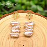 Natural Freshwater Baroque Pink Pearl Earrings Wedding Jewelry GE0827
