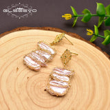 Natural Freshwater Baroque Pink Pearl Earrings Wedding Jewelry GE0827