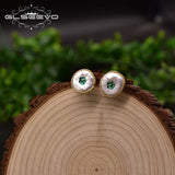 Baroque Round Pearl Stud Earrings Green Zircon Jewelry GE1016