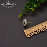 Baroque Round Pearl Stud Earrings Green Zircon Jewelry GE1016