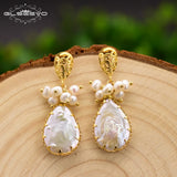 Baroque Water Drop Pearl Earrings Heart Dangle