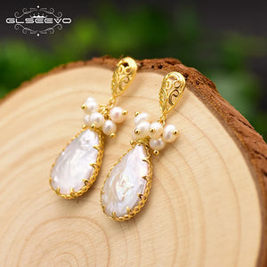 Baroque Water Drop Pearl Earrings Heart Dangle