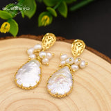 Baroque Water Drop Pearl Earrings Heart Dangle