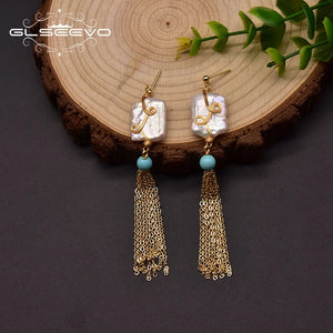 Baroque Pearl Earrings 925 Sterling Silver Vintage Turquoise Jewelry