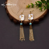 Baroque Pearl Earrings 925 Sterling Silver Vintage Turquoise Jewelry
