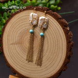 Baroque Pearl Earrings 925 Sterling Silver Vintage Turquoise Jewelry