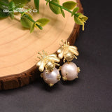 Natural Freshwater Pearl Drop Earrings Wedding Engagement Bee Dangle Earrings