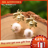 Natural Freshwater Pearl Drop Earrings Wedding Engagement Bee Dangle Earrings