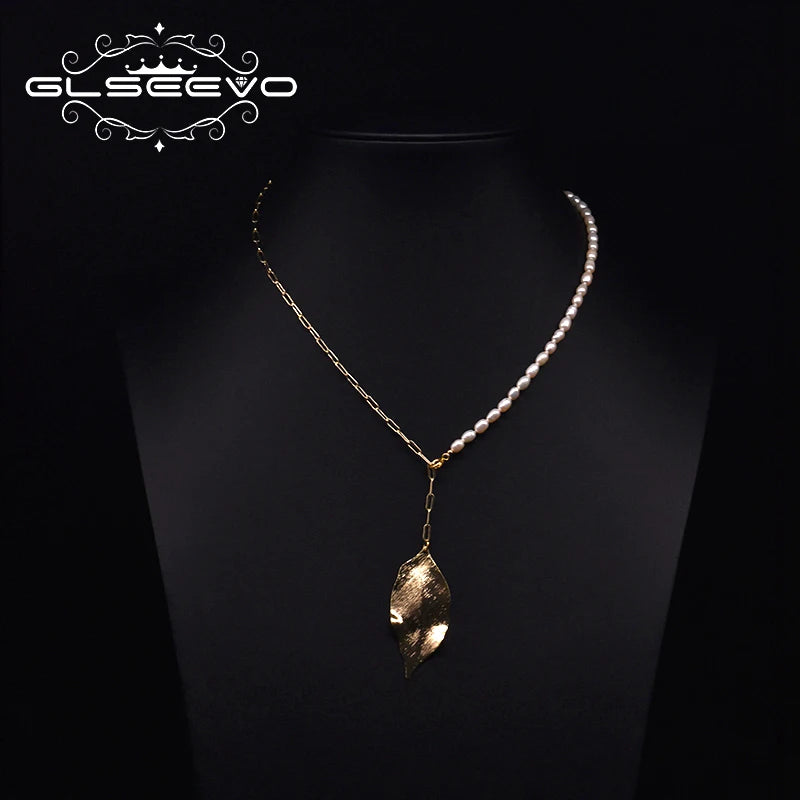 Freshwater Pearl Necklace Leaf Pendant for Women GN0254