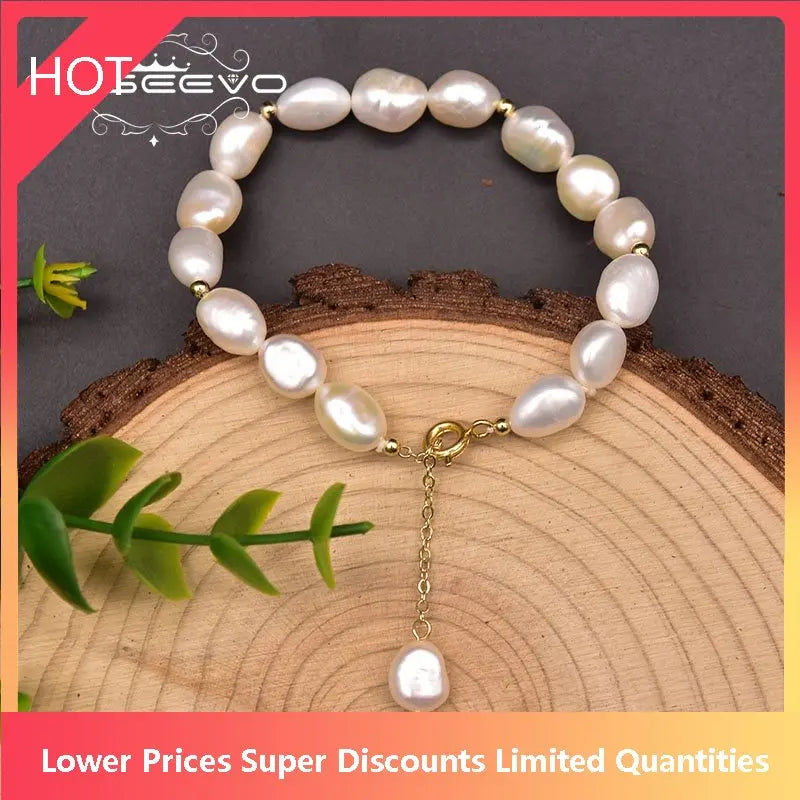 Freshwater Pearl Adjustable Brass 18K Plated Bracelet Women Jewelry