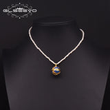 Freshwater Pearl Beaded Pendant Necklace Cloisonne Style Women Vintage Jewelry