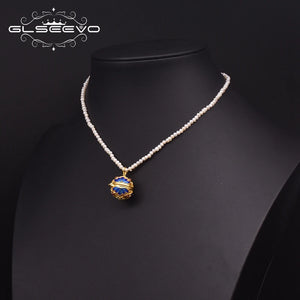 Freshwater Pearl Beaded Pendant Necklace Cloisonne Style Women Vintage Jewelry