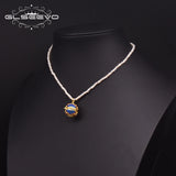 Freshwater Pearl Beaded Pendant Necklace Cloisonne Style Women Vintage Jewelry