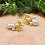 GLSEEVO Freshwater Pearl Bee Drop Earrings Anniversary Jewelry