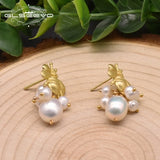 GLSEEVO Freshwater Pearl Bee Drop Earrings Anniversary Jewelry