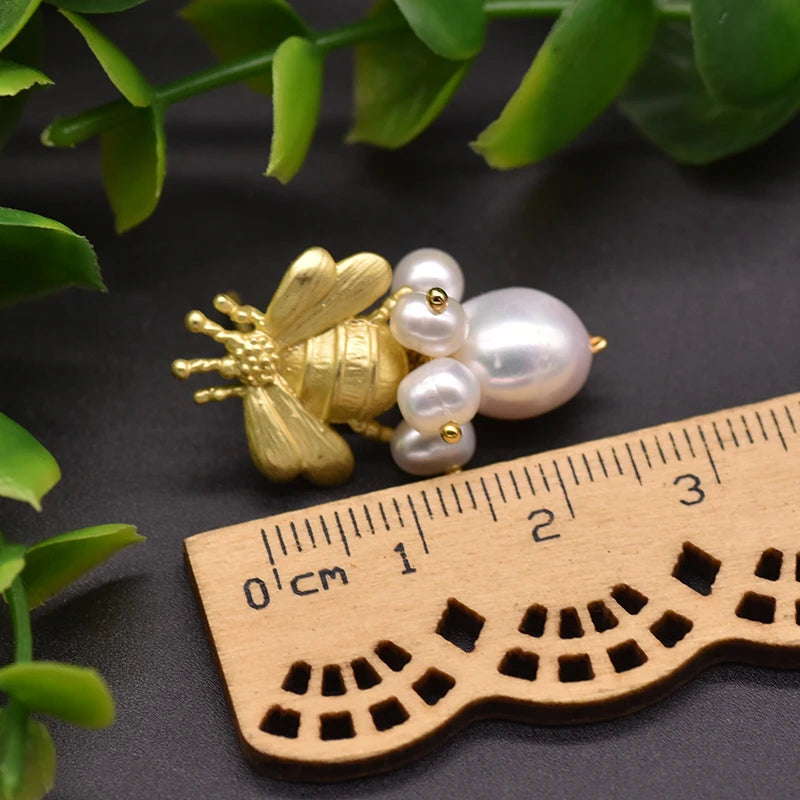 GLSEEVO Freshwater Pearl Bee Drop Earrings Anniversary Jewelry