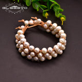 Freshwater Pearl Bracelet Multi-Layer Leather Bracelet for Women