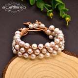 Freshwater Pearl Bracelet Multi-Layer Leather Bracelet for Women