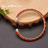 Natural Freshwater Pearl Coral Set Brass Bracelet Women Wedding Engagement