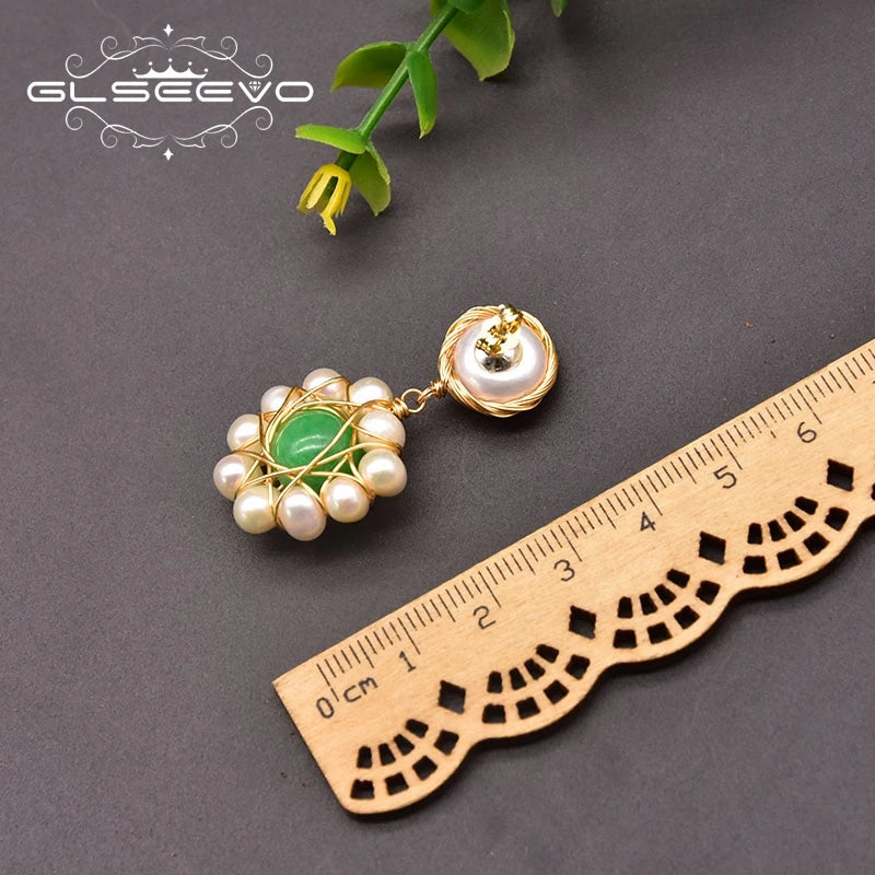 Freshwater Pearl Drop Earrings 925 Silver Vintage Jewelry GE0911B