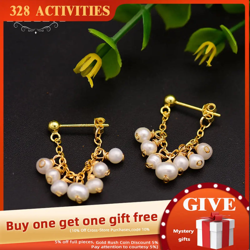Freshwater Pearl Drop Earrings 925 Silver Jewelry GE0674