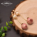 Freshwater Pearl Drop Earrings Rose Flower Ear Pin 925 Sterling Silver