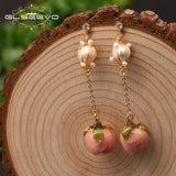 Freshwater Pearl Drop Earrings Rose Flower Ear Pin 925 Sterling Silver