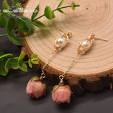 Freshwater Pearl Drop Earrings Rose Flower Ear Pin 925 Sterling Silver