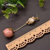 Freshwater Pearl Drop Earrings Rose Flower Ear Pin 925 Sterling Silver